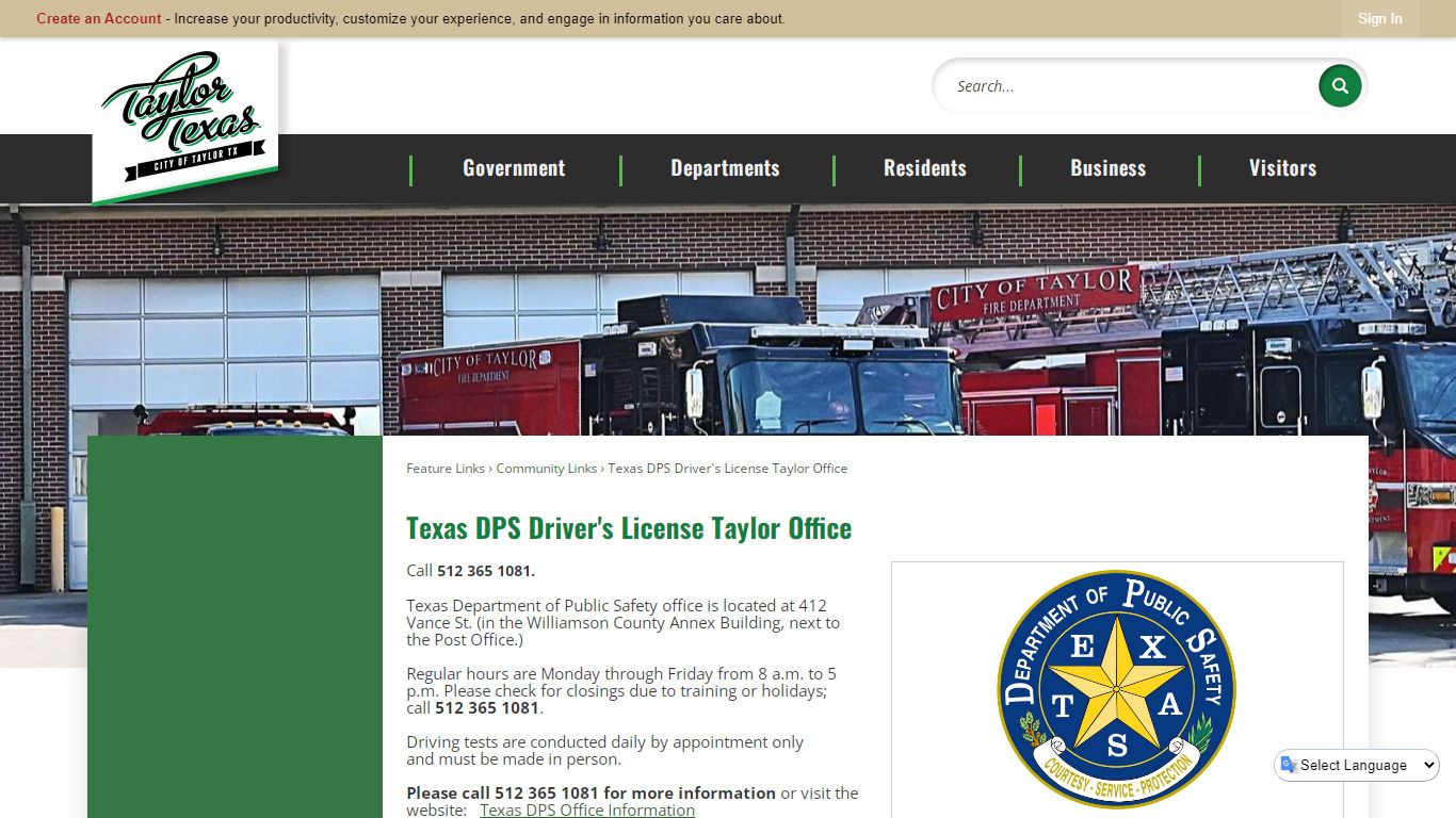 Texas DPS Driver's License Taylor Office